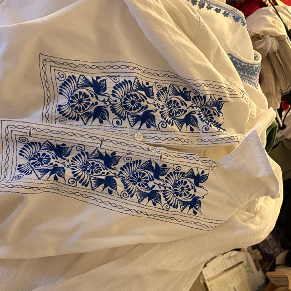 Bundle of Two white blouses Embroidered in Blue.one white Cream Blouse. 1 white